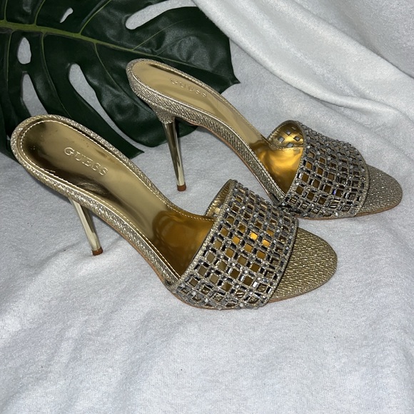 NEW Guess GWMABLY Gold Silver Jeweled stiletto mules slides heels sz 7 - Picture 3 of 4